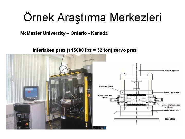 Örnek Araştırma Merkezleri Mc. Master University – Ontario - Kanada Interlaken pres (115000 lbs