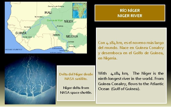 RÍO NÍGER NIGER RIVER Con 4. 184 km, es el noveno más largo del