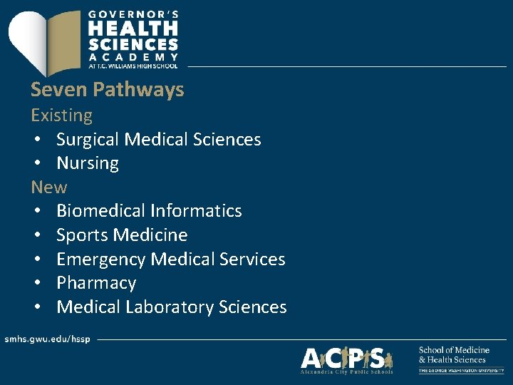 Seven Pathways Existing • Surgical Medical Sciences • Nursing New • Biomedical Informatics •