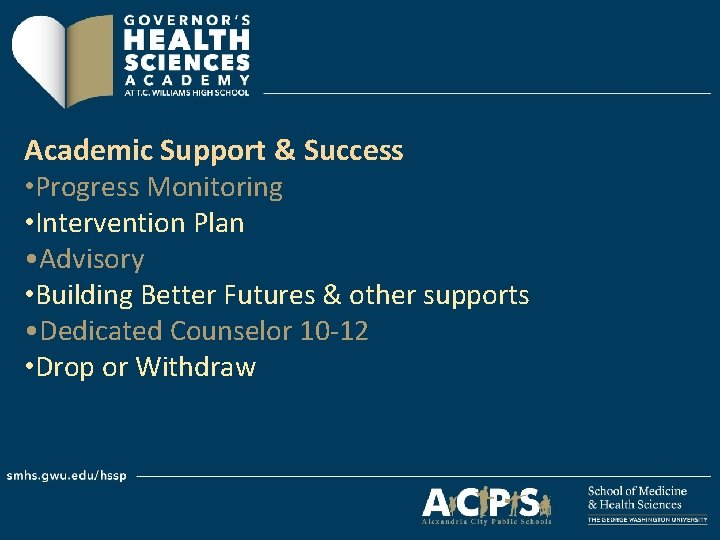 Academic Support & Success • Progress Monitoring • Intervention Plan • Advisory • Building