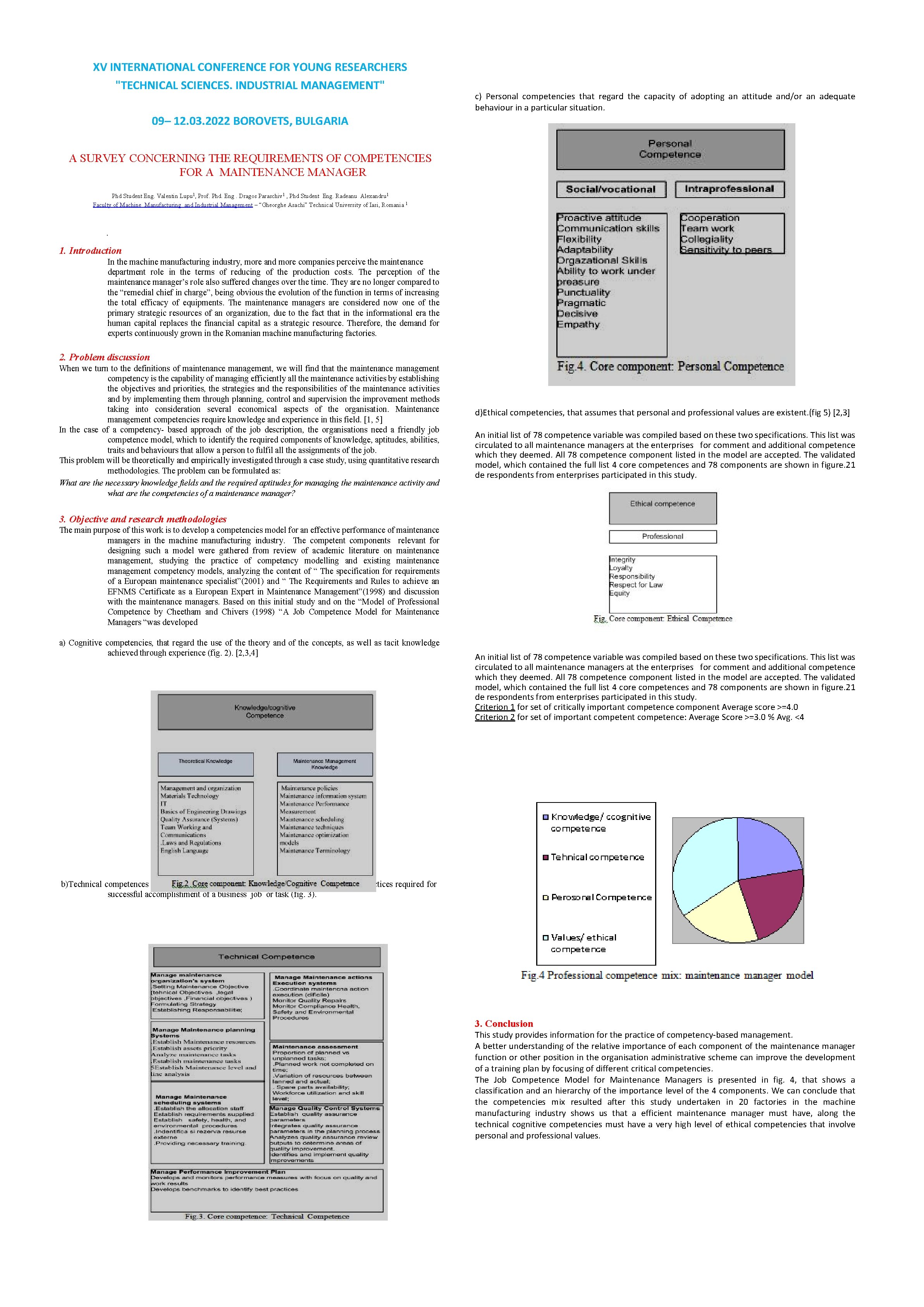 XV INTERNATIONAL CONFERENCE FOR YOUNG RESEARCHERS "TECHNICAL SCIENCES. INDUSTRIAL MANAGEMENT" c) Personal competencies that