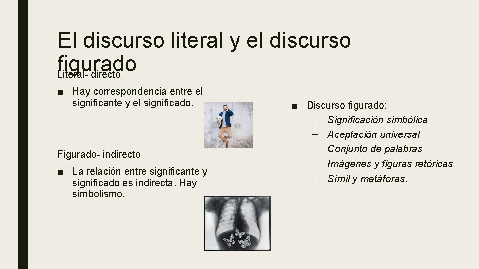 El discurso literal y el discurso figurado Literal- directo ■ Hay correspondencia entre el