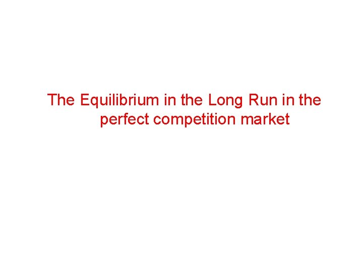 The Equilibrium in the Long Run in the perfect competition market 