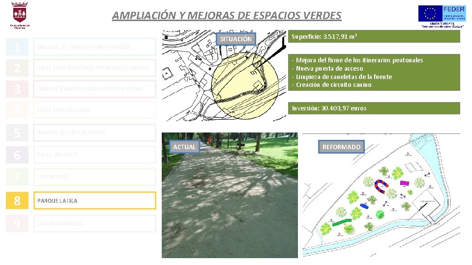 AMPLIACIÓN Y MEJORAS DE ESPACIOS VERDES 1 SITUACIÓN Superficie: 3. 517, 91 m 2