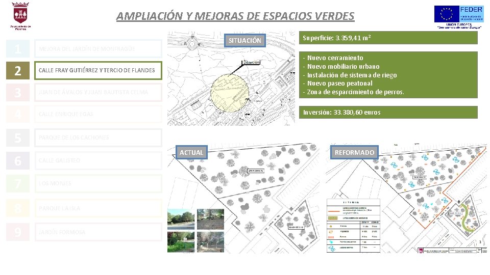 AMPLIACIÓN Y MEJORAS DE ESPACIOS VERDES SITUACIÓN Superficie: 3. 359, 41 m 2 1