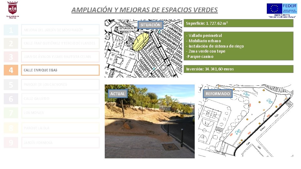 AMPLIACIÓN Y MEJORAS DE ESPACIOS VERDES SITUACIÓN Superficie: 1. 727. 62 m 2 1