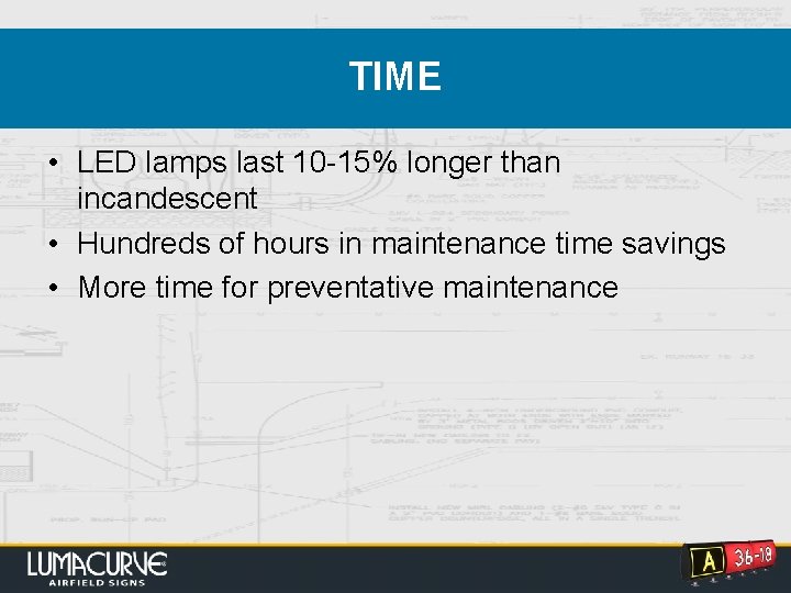 TIME • LED lamps last 10 -15% longer than incandescent • Hundreds of hours