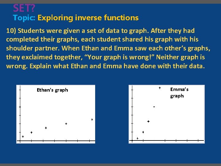 SET? Topic: Exploring inverse functions 10) Students were given a set of data to