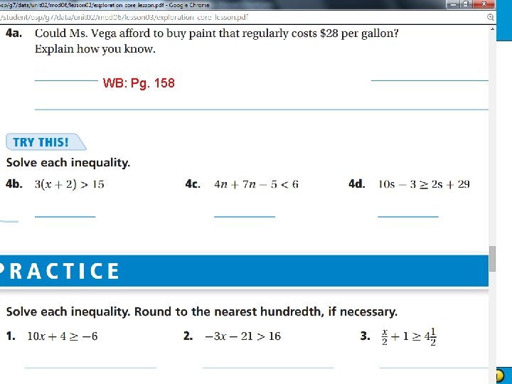 Solving Multi-Step Inequalities WB: Pg. 158 