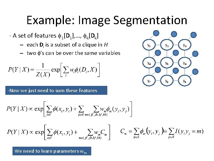 Example: Image Segmentation - A set of features 1[D 1], …, k[Dk] – each