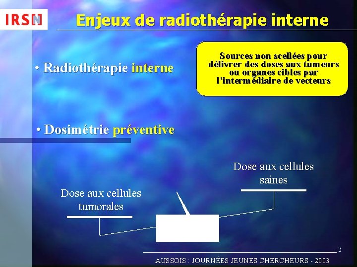 Enjeux de radiothérapie interne • Radiothérapie interne Sources non scellées pour délivrer des doses