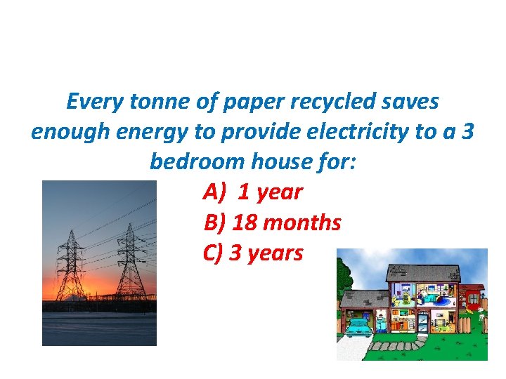 Every tonne of paper recycled saves enough energy to provide electricity to a 3