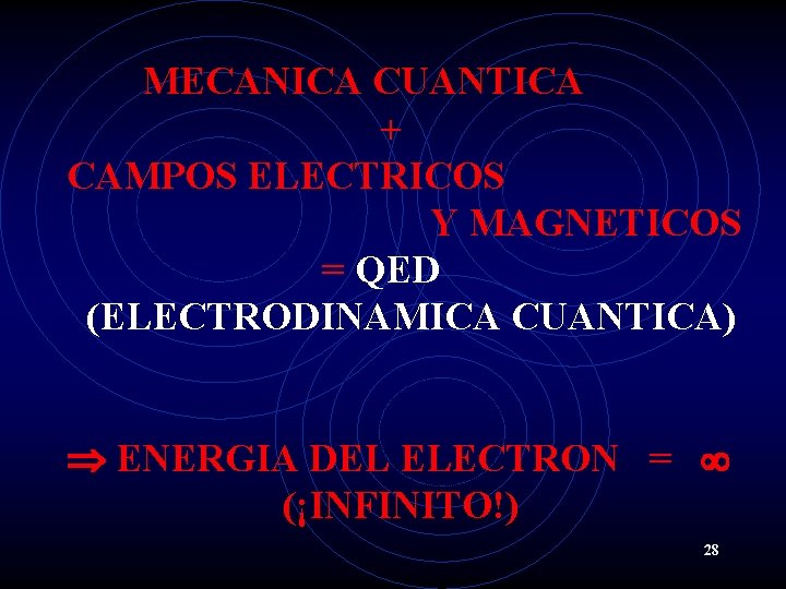 MECANICA CUANTICA + CAMPOS ELECTRICOS Y MAGNETICOS = QED (ELECTRODINAMICA CUANTICA) ENERGIA DEL ELECTRON