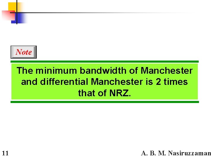Note The minimum bandwidth of Manchester and differential Manchester is 2 times that of