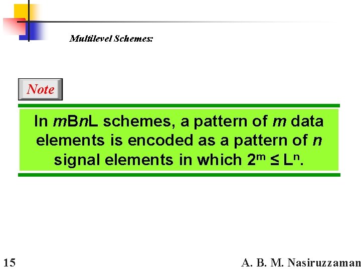 Multilevel Schemes: Note In m. Bn. L schemes, a pattern of m data elements