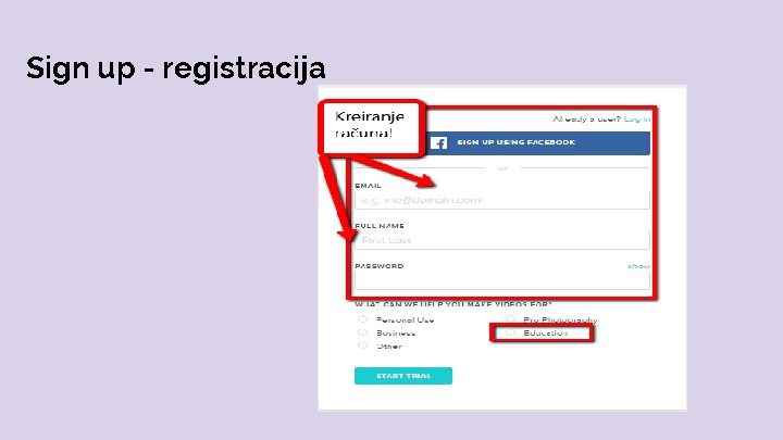 Sign up - registracija 