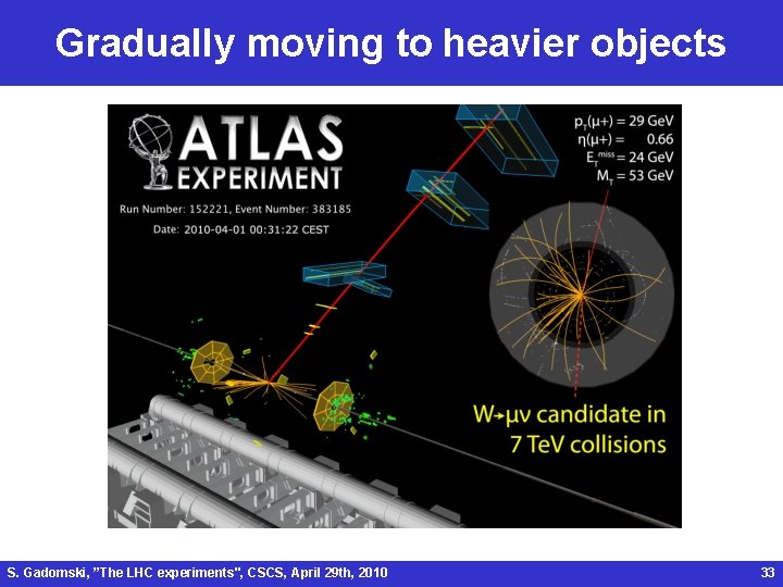 Gradually moving to heavier objects S. Gadomski, ”The LHC experiments", CSCS, April 29 th,