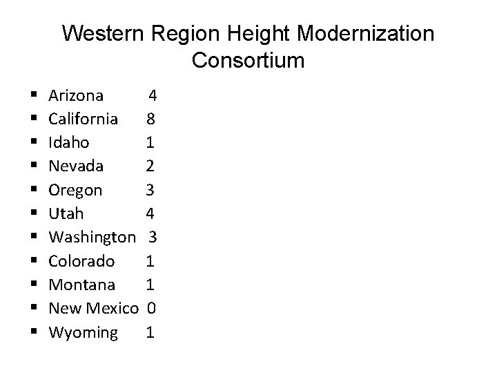 Western Region Height Modernization Consortium § § § Arizona California Idaho Nevada Oregon Utah