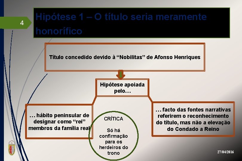 4 Hipótese 1 – O título seria meramente honorífico Título concedido devido à “Nobilitas”