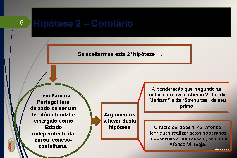 6 Hipótese 2 – Corolário Se aceitarmos esta 2ª hipótese … … em Zamora