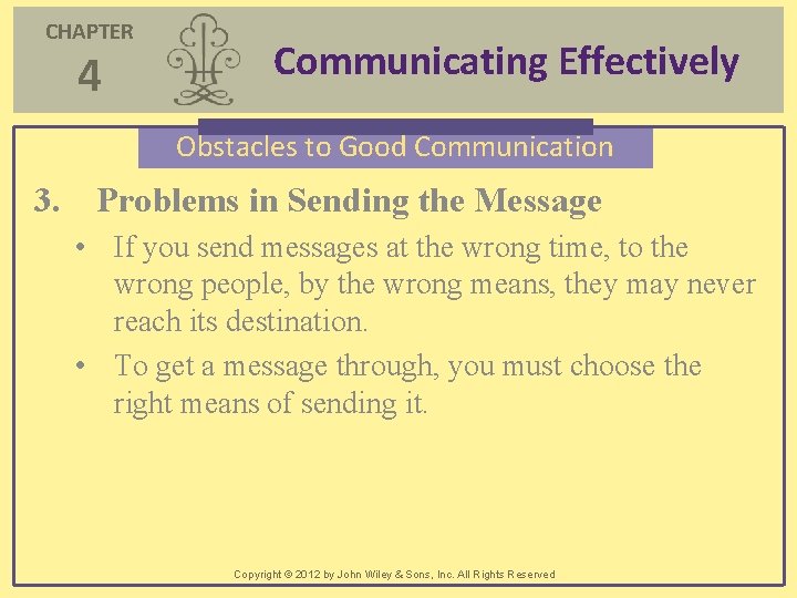 CHAPTER 4 Communicating Effectively Obstacles to Good Communication 3. Problems in Sending the Message CHAPTER 4 Communicating Effectively Obstacles to Good Communication 3. Problems in Sending the Message