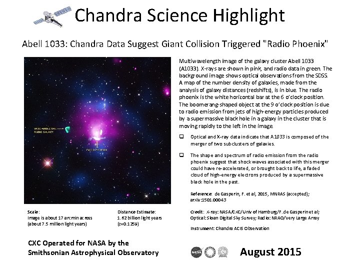 Chandra Science Highlight Abell 1033: Chandra Data Suggest Giant Collision Triggered "Radio Phoenix" Multiwavelength