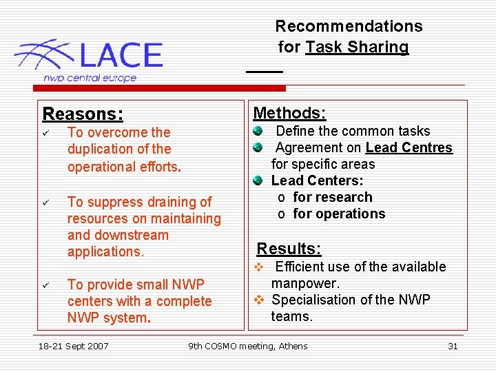 Recommendations for Task Sharing Methods: Reasons: ü To overcome the duplication of the operational