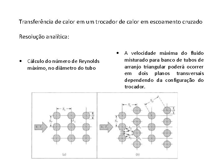 Transferência de calor em um trocador de calor em escoamento cruzado Resolução analítica: •