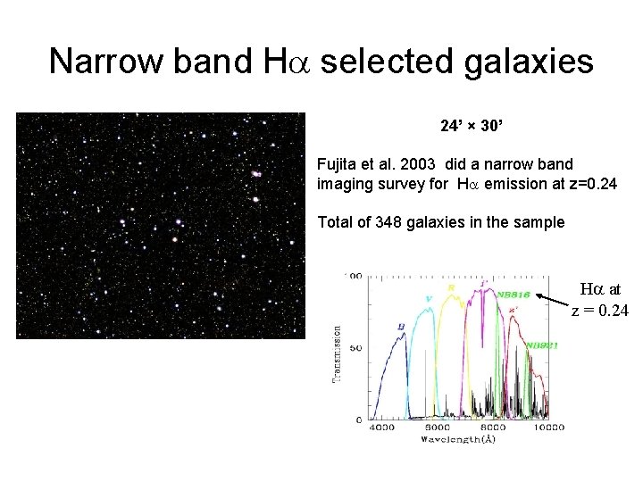 Narrow band H selected galaxies 24’ × 30’ Fujita et al. 2003 did a