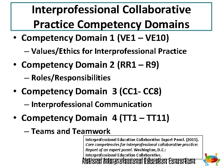 Interprofessional Collaborative Practice Competency Domains • Competency Domain 1 (VE 1 – VE 10)