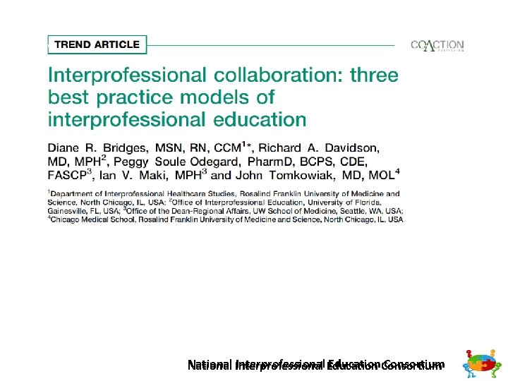 Interprofessional Education. Consortium National Interprofessional 