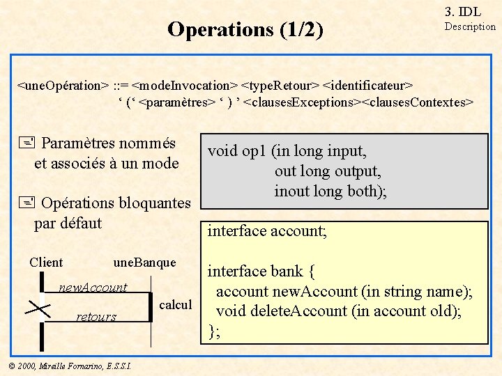 Operations (1/2) 3. IDL Description <une. Opération> : : = <mode. Invocation> <type. Retour>