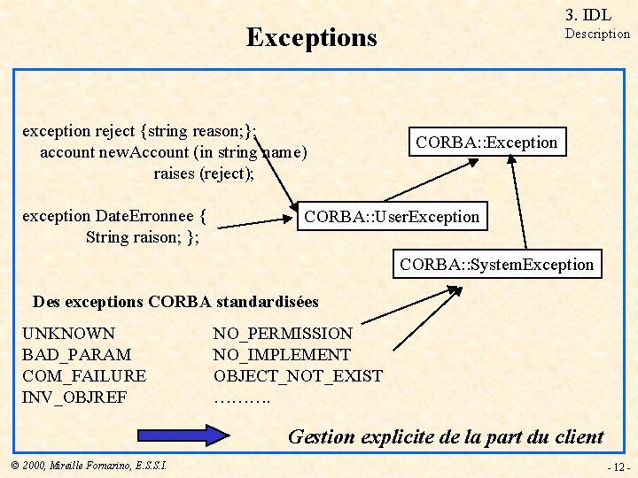 3. IDL Exceptions exception reject {string reason; }; account new. Account (in string name)