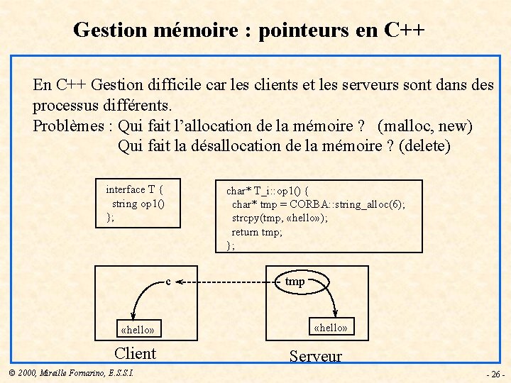 Gestion mémoire : pointeurs en C++ En C++ Gestion difficile car les clients et