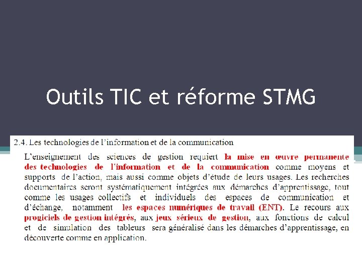 Outils TIC et réforme STMG 