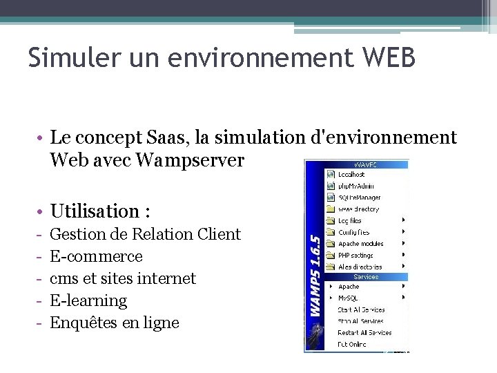 Simuler un environnement WEB • Le concept Saas, la simulation d'environnement Web avec Wampserver