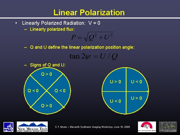 Linear Polarization • Linearly Polarized Radiation: V = 0 – Linearly polarized flux: –