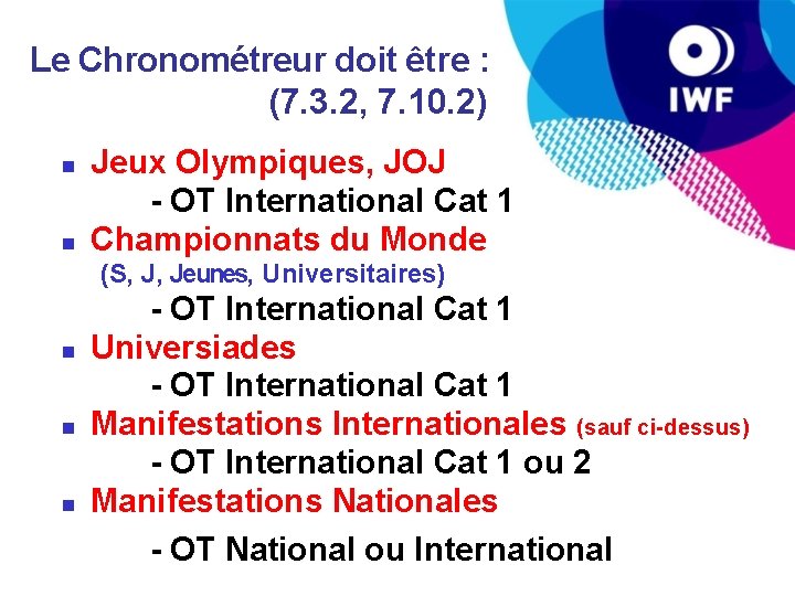 Le Chronométreur doit être : (7. 3. 2, 7. 10. 2) Jeux Olympiques, JOJ