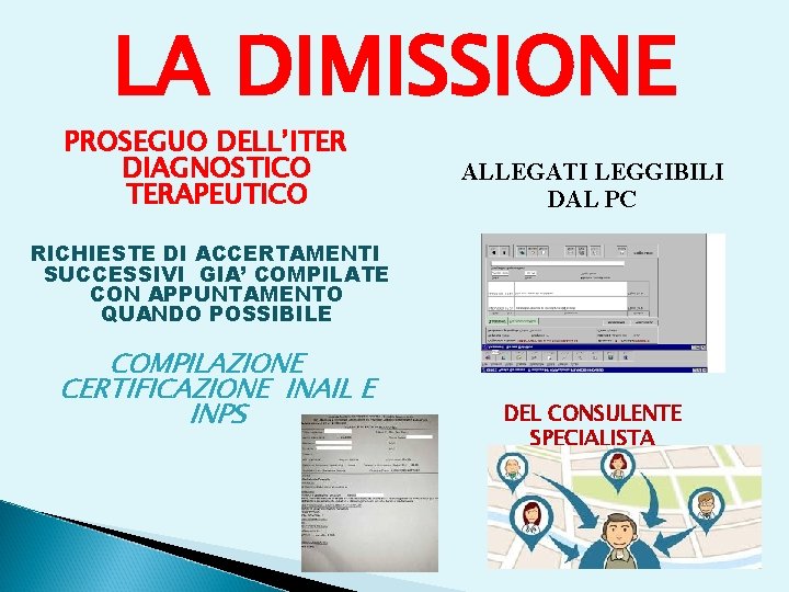 LA DIMISSIONE PROSEGUO DELL’ITER DIAGNOSTICO TERAPEUTICO ALLEGATI LEGGIBILI DAL PC RICHIESTE DI ACCERTAMENTI SUCCESSIVI