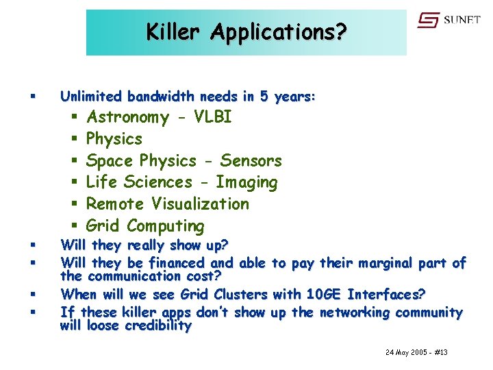 Killer Applications? § Unlimited bandwidth needs in 5 years: § § § § §