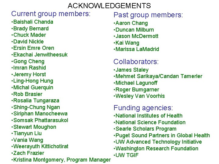 ACKNOWLEDGEMENTS Current group members: Past group members: • Baishali Chanda • Brady Bernard •