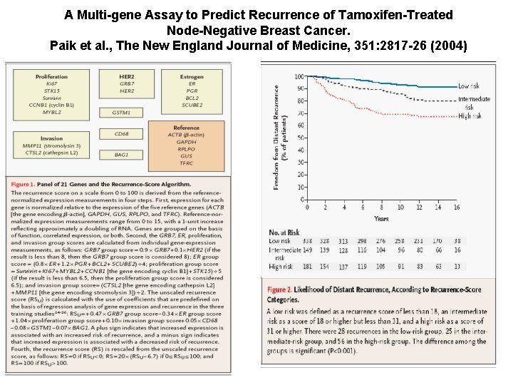 A Multi-gene Assay to Predict Recurrence of Tamoxifen-Treated Node-Negative Breast Cancer. Paik et al.