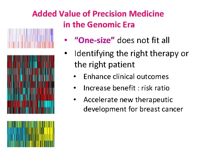 Added Value of Precision Medicine in the Genomic Era • “One-size” does not fit