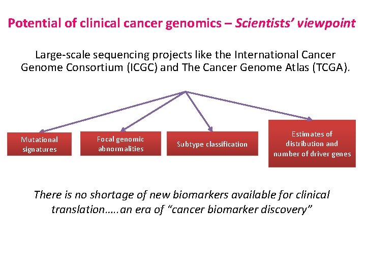 Potential of clinical cancer genomics – Scientists’ viewpoint Large-scale sequencing projects like the International