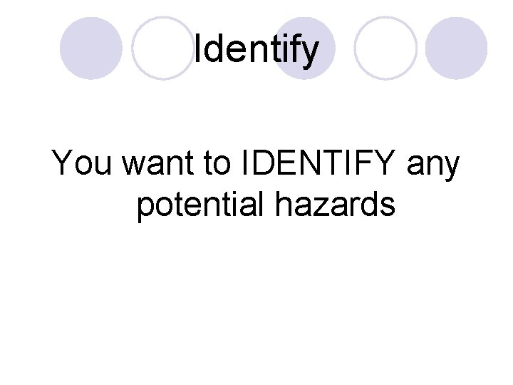 Identify You want to IDENTIFY any potential hazards 