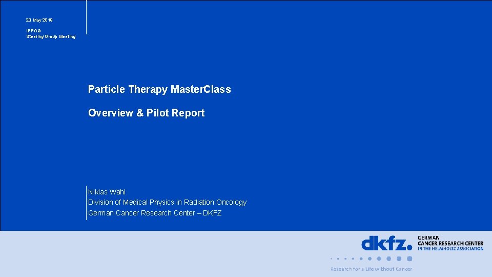 23 May 2019 IPPOG Steering Group Meeting Particle Therapy Master. Class Overview & Pilot
