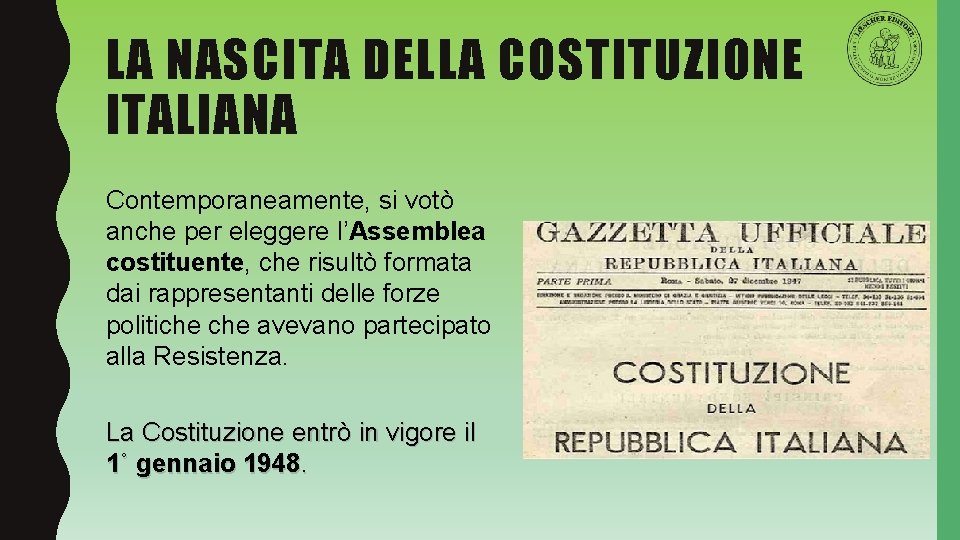 LA COSTITUZIONE ITALIANA CITTADINANZA E COSTITUZIONE PROF SSA