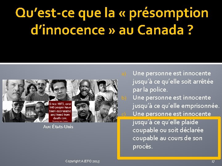 Qu’est-ce que la « présomption d’innocence » au Canada ? Une personne est innocente