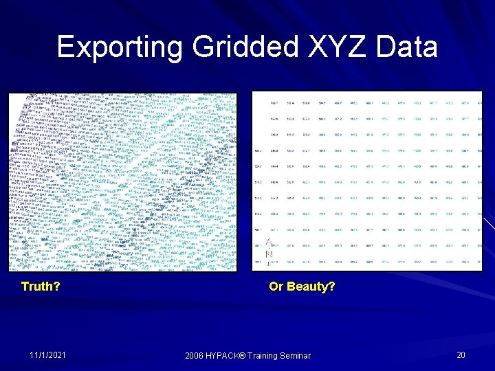 Exporting Gridded XYZ Data Truth? 11/1/2021 Or Beauty? 2006 HYPACK® Training Seminar 20 