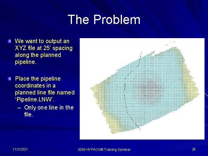 The Problem We want to output an XYZ file at 25’ spacing along the